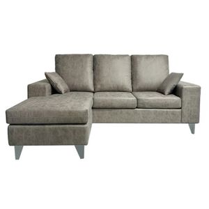 Canapé d'angle en cuir italien de luxe 5 places lutece gris clair, angle droit