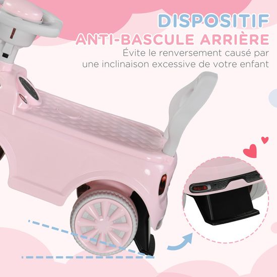 HOMCOM Porteur Enfants Voiture Enfant Multi-équipée 12-36 Mois Klaxon Marche-Pieds, Garde-Corps Et Ombrelle Rose | France
