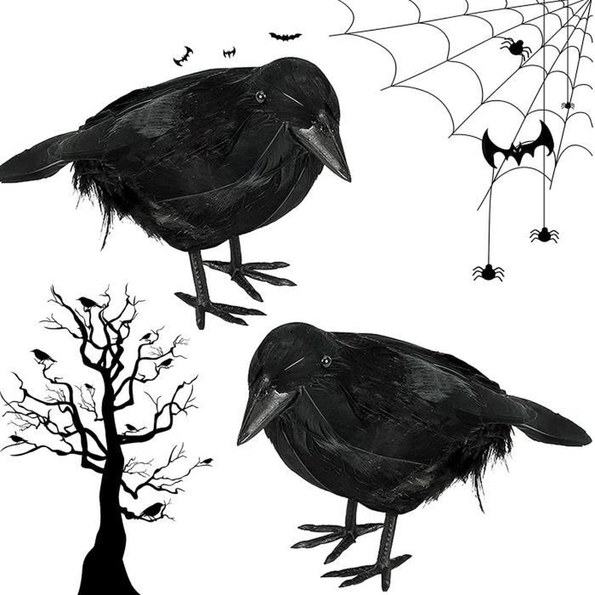 JIASHA Décoration Corbeau Noir 2 Pièces Halloween Corbeau Noir Corbeau à Plumes Noires d'halloween Corbeau Artificiel Réaliste Corbeau Prop Décorations pour Décoration d'halloween