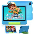 FIRMAST Tablette Enfants Android 13, Tablette 10 Pouces 12 Go RAM + 256 Go ROM/TF 1TB, Contrôle Parental, WiFi, Kid-Proof Étui, Bleu