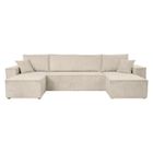 LOUNGITUDE Canapé d'angle FARAH panoramique convertible 6 places en velours cotelé - Beige