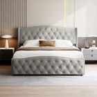 Lit coffre 160x200 cm - NMONET - Velours gris - Sommier à lattes - Rangement intégré - 300 kg de charge