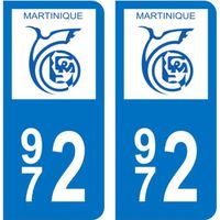 Autocollant Stickers plaque d'immatriculation voiture auto 972 Martinique DROM