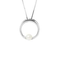 PERLINEA - Collier Circle - Perle de Culture d'Eau Douce AAA+ - Ronde 6-7 mm - Blanc Naturel - Argent 925 Millièmes - Bijoux Femme
