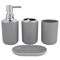 4 pièces/ensemble kit de salle de bain accessoire bouteille de lotion en plastique tasse de rangement tasse de rinçage Blanc Gris