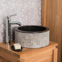 Vasque salle de bain en marbre Elbe noir 35cm - WANDA COLLECTION - A poser - Rond - Noir