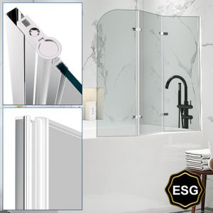 PORTE DE BAIGNOIRE Eulenke Pare-baignoire Repliable facile à nettoyer 6mm Nano glass 3 parties 120x140cm Argent BAIGNOIRE