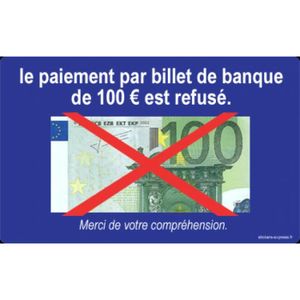 STICKERS Paiement par billet de 100 euro refusé (15x9,2cm)