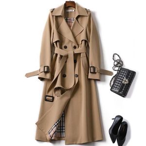 MANTEAU - CABAN Manteau,Trench Coat Long à Double boutonnage pour femmes, coupe vent Slim, élégant, coréen, ceinture, solide - Type Khaki