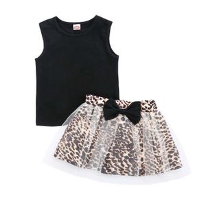 Ensemble de vêtements Nouveau-né bébé fille vêtements d'été couleur unie gilet léopard maille jupe costume n13618