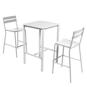 Ensemble table et chaise de jardin Table haute de terrasse avec 2 chaises en aluminium blanc