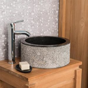 LAVABO - VASQUE Vasque salle de bain en marbre Elbe noir 35cm - WA