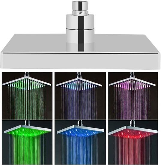 Ksunun Pommeau De Douche LED 16 Pouces Carré - Tête De Douche Pluie Avec Bras, 3 Couleurs Changeantes, Acier Inoxydable Noir