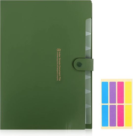 Trieur A4 à 5 Compartiments - Organiseur De Documents En Plastique Robustes Avec Étiquettes (Vert)