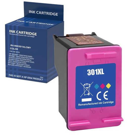 Lot De 2 Cartouches D'encre N° 301 XL/Grande Capacité/Noir Et Couleur Pour Imprimante HP Envy 4500 4502 4503 4504 4507 4508 5530 5534 + Un Surligneur Plein D'encre 3 Couleurs Offert