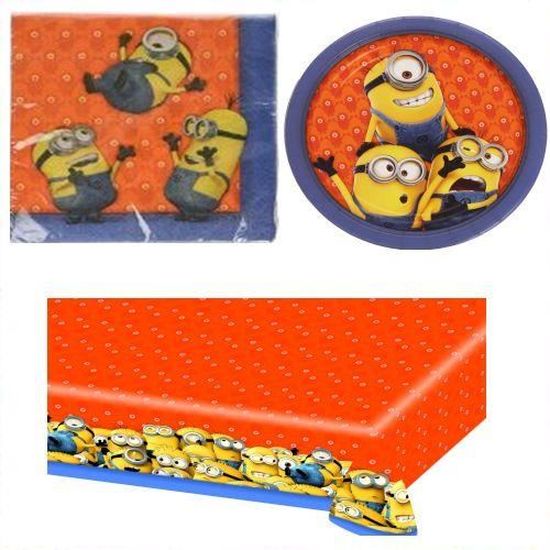 Amscan Lot Minions Serviettes 8 Assiettes 1 Nappe Plastifiee Cdiscount Maison