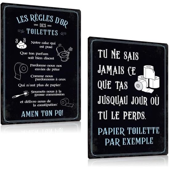 Lot De 2 Pancartes WC Humoristiques Métal - 20x30cm, Citations Drôles Français - Décoration Salle De Bain