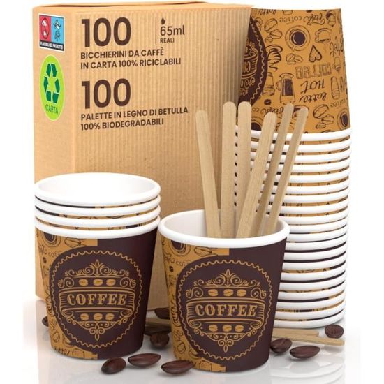 Gobelets En Carton Kraft Biodégradable - Lot De 100, 36cl (12oz), Pour Boissons Chaudes Et Froides