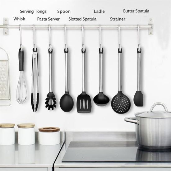 Set De 13 Ustensiles De Cuisine Inox - Louche, Spatule, écumoire - Poignée Ergonomique - Lavable Au Lave-vaisselle
