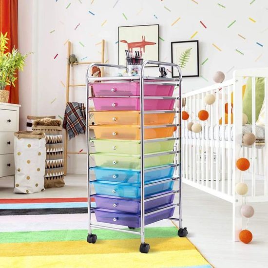 Costway Tour De Rangement Avec 10 Tiroirs Chariot De Rangement Amovibles Avec Roulettes Pour Bureau 32 5x37x 86 Cm Multi Couleur Cdiscount Beaux Arts Et Loisirs Creatifs