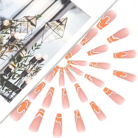 Faux Ongles Orange Citrouille Ballerine Longs main image 1