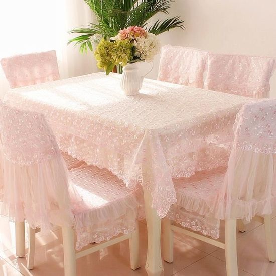 A 90x90cm -Nappe de Table brodée en dentelle rose, couverture de chaise, rectangulaire, Style Rural, jupe