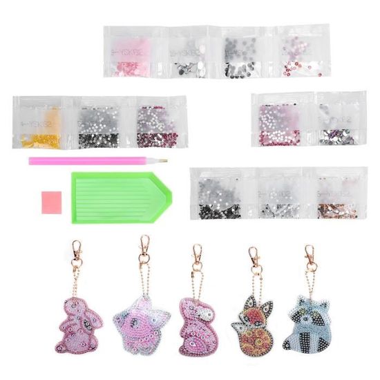 Kit Porte-Clés Peinture Diamant 6 Designs Mignons - Loisir Créatif Enfant Dès 6 Ans, Diamants Colorés, Idéal Anniversaire Et Cadeau Rentrée Scolaire