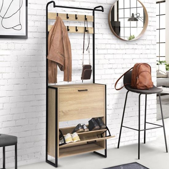 IDMARKET Vestiaire d'entrée LUIS meuble chaussures 2 portes design industriel Cdiscount Maison