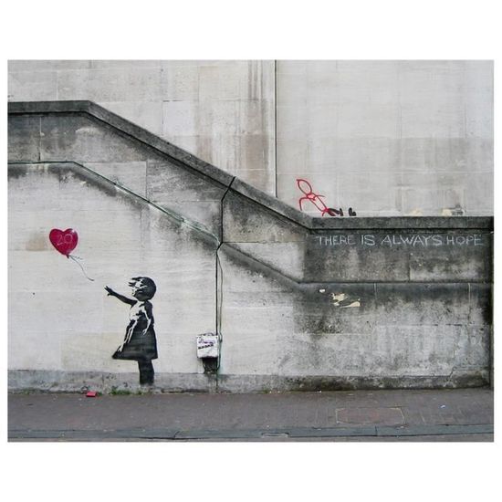 Tableau Toile Banksy 'Fille Au Ballon Rouge' 70x100cm | Impression HD, Cadre Inclus | Décor Street Art Salon, Chambre | Prêt à Accrocher