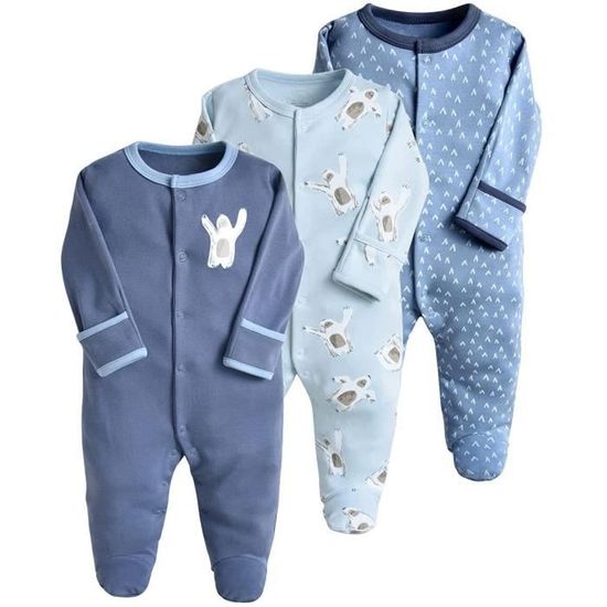 Pyjama pour Bébé Lot de 3 - Combinaison en Coton Garçon Fille Grenouillères  Manche Longues Barborteuses pour Garçons Bleu - Cdiscount Prêt-à-Porter