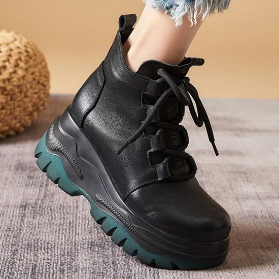 Bottes En Cuir Rétro Femme - Mi-mollet, Bout Rond, Style Décontracté Automne/hiver