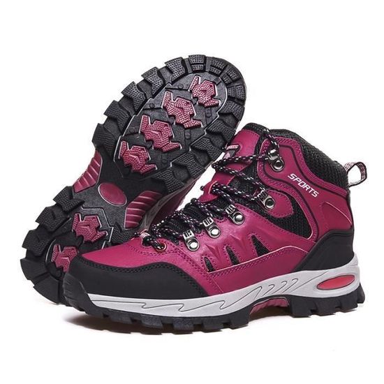Alpinisme Chaussures Montantes Femme Randonnée Suédé Cuir Imperméablre Maintien - Noir