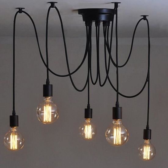 Rétro industrielle Lustre Suspension 5 Bras E27 Lampes classique vintage Edison lamps réglable DIY araignée au plafond Lampes