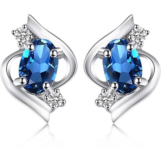 Boucles D'oreilles Or 18K Avec Topaze Turquoise Et CZ Ovale - Neuf Avec étiquettes