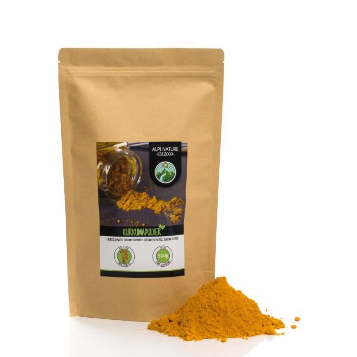Poudre de curcuma (500g), curcuma 100% naturel, racine de curcuma séchée et moulue doucement, bien sûr sans additifs, végétalienne