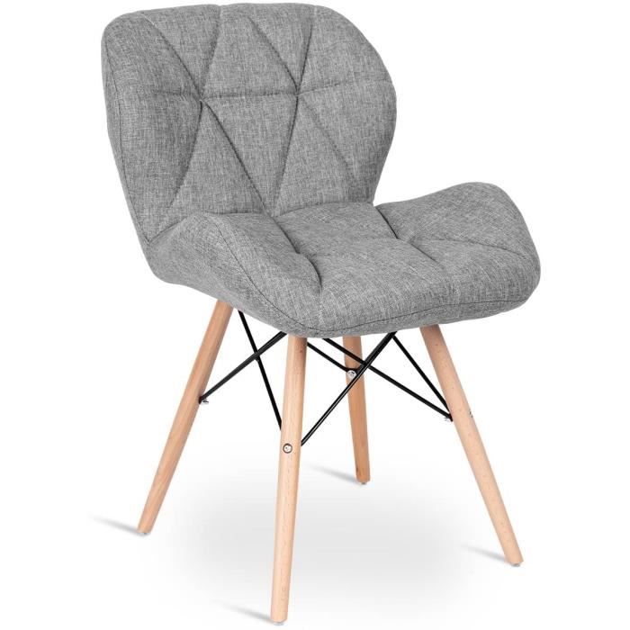 DREAMADE Lot de 2 Chaises Scandinaves Eames avec Pieds en Bois de Hêtre pour Salle à Manger,Salon,Bureau,Balcon,Chambre (Gris)