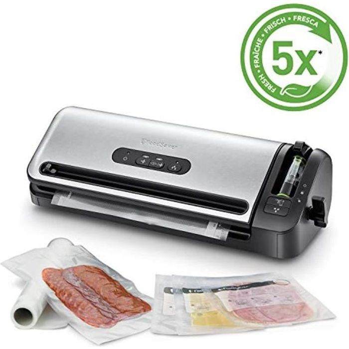 FoodSaver Machine Sous Vide avec compartiment de rangement pour rouleau et cutter, fonction marinade, inclus sacs de mise sous vide