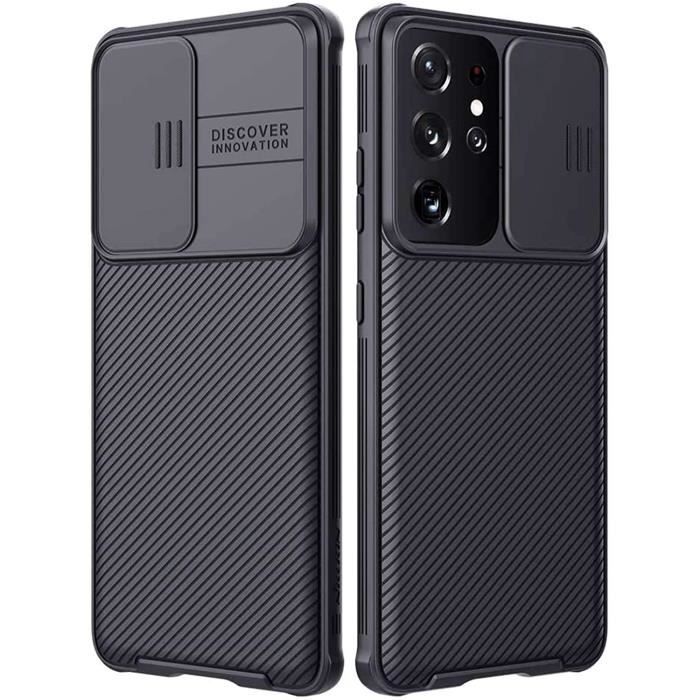 Coque de protection pour Samsung Galaxy S21 Ultra - Avec protection d'appareil photo - En silicone - 360 ° - Antichoc - Noir