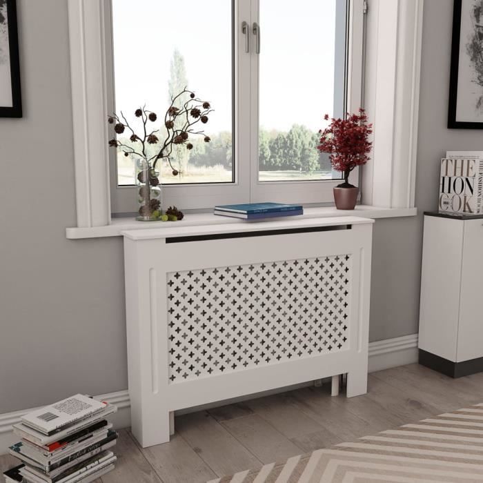 Magnifique Economique Cache-radiateur Blanc 112x19x81,5 cm MDF