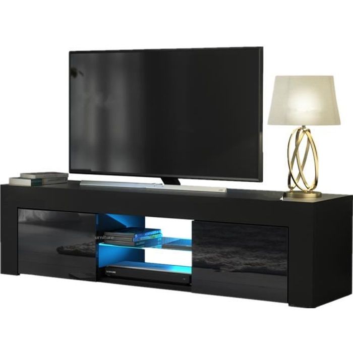 Meuble TV avec LED contemporain décor - L 130 cm - noir - EU plug