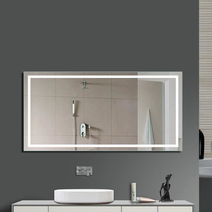 Miroir LED Lampe de Miroir Éclairage Salle de Bain Miroir Lumineux Verre Trempé Design Carré