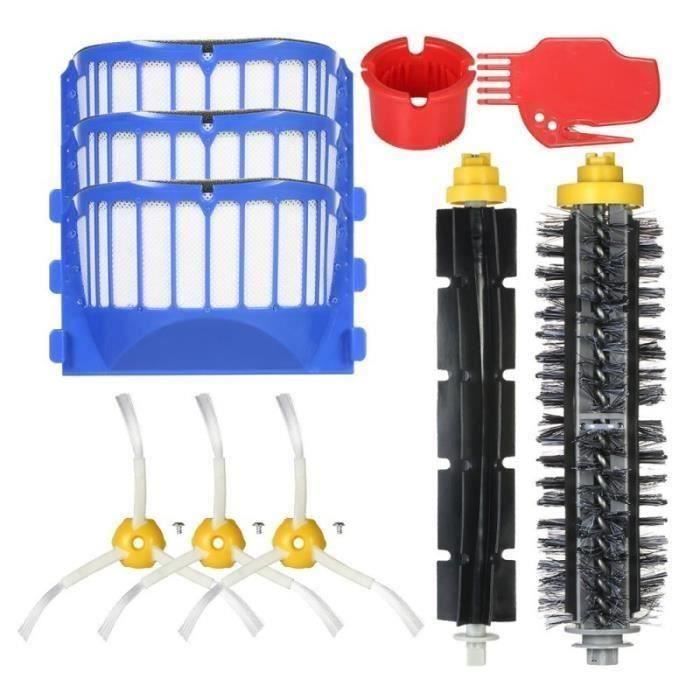 Aspirateur Kit d'Accessoires 10Pcs en Brosses Flexibles Brosses Latérales Nettoyage Outils Filtres pour iRobot Roomba 600 Séries