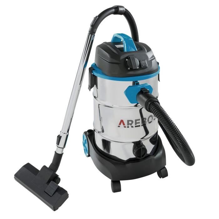 Arebos Aspirateur industriel 1600 W - Aspirateur eau et poussière - Aspirateur industriel avec ou sans sac - Réservoir de 30 L - Ble
