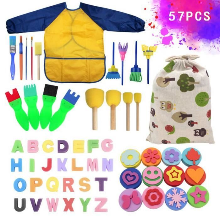 57 Pièces Éponge Brosses De Peinture Enfant Ensemble Pinceaux De Peinture Et Art DIY Outils De Peinture D'Apprentissage Précoce