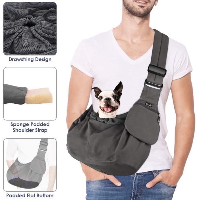 SlowTon Sling Dog, écharpe Papoose Main Libre pour Chien Chiot Sac de Transport de Chat avec Supports en Bas Bandoulière 273355