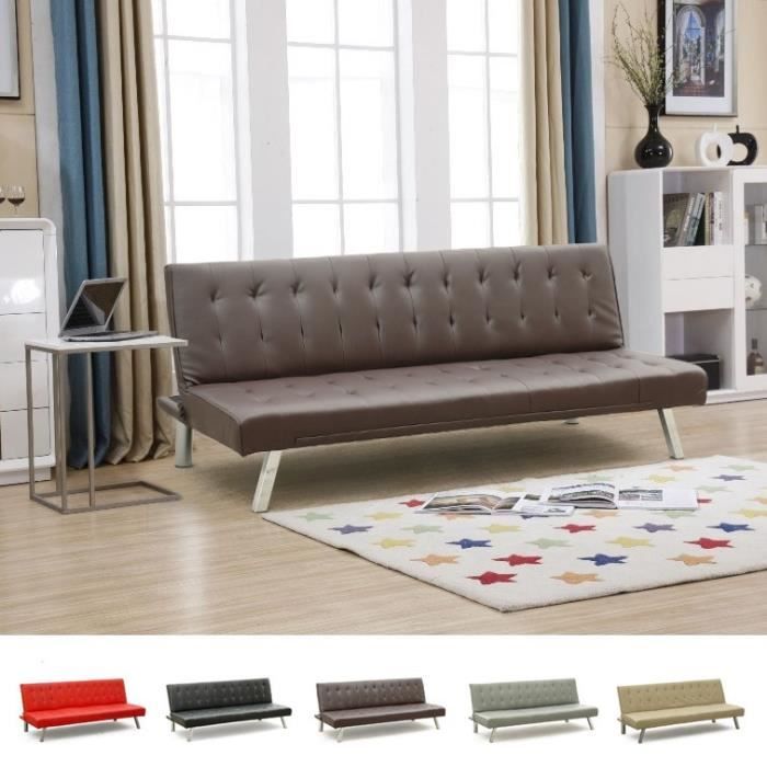 Canapé droit 3 places Marron Cuir Pas cher Design
