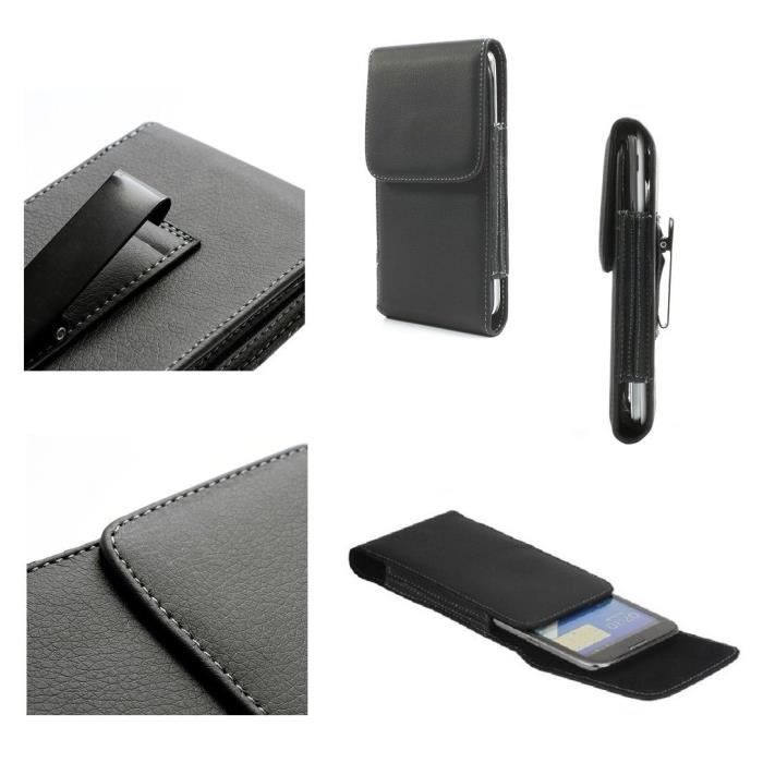 Étui Housse Clip Ceinture Métallique Verticale Pince en Simili-Cuir Souple pour Thomson Serea 405 > Noir