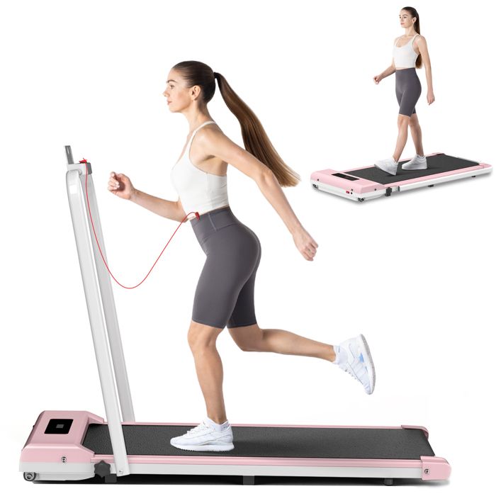 Tapis de course - BIGZZIA - Pliable - Motorisé 10 Km-h - 2.0HP - Écran LCD - Ultra Fin et Silencieux - Rose