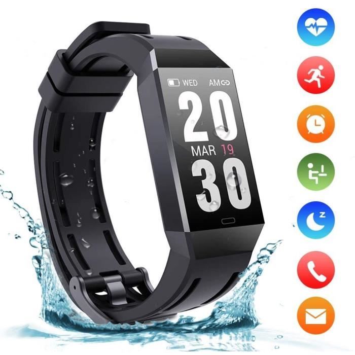 Montre Connectée CHRONUS pour Homme Femmes avec IP68 Etanche Trackers d'activité IP68 Etanche pour Android iOS-Noir