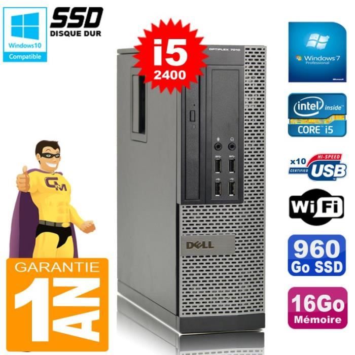PC DELL 7010 SFF Core I5-2400  16Go Disque 960Go SSD Graveur Wifi W7